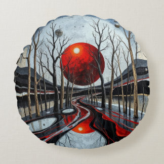 Cojín Redondo paisaje minimalista de bola roja