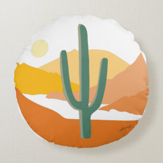 Cojín Redondo Paisaje minimalista del desierto de Saguaro Cactus