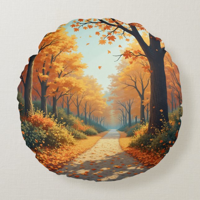 Cojín Redondo paisaje otoñal (Anverso)