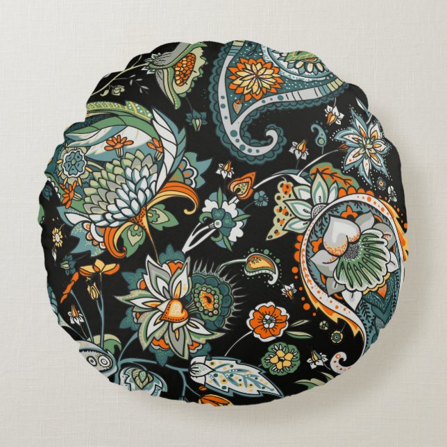 Cojín Redondo Paisley. A seamless pattern based on the tradition (Anverso)