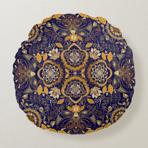 Cojín Redondo Paisley Elegance: Patrón de diseño textil