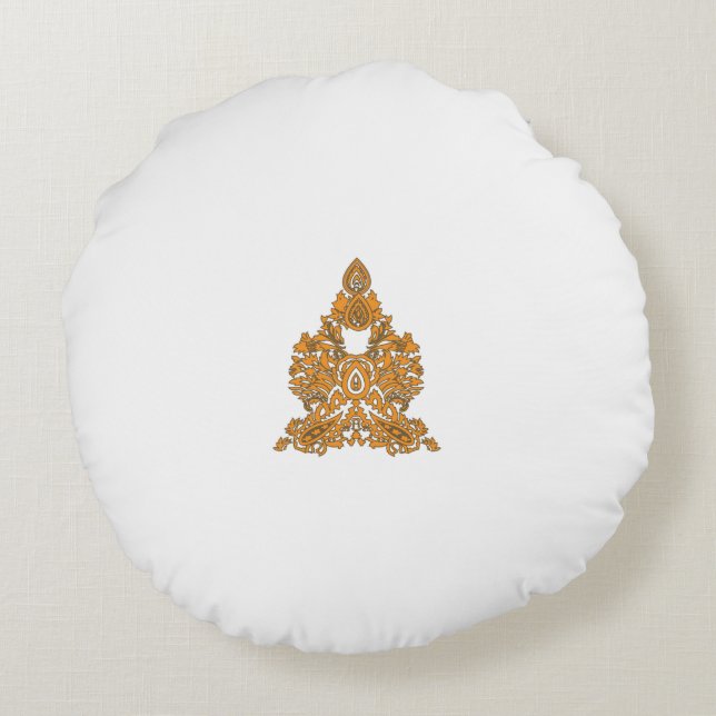 Cojín Redondo Paisley Floral Art ・ Naranja Boho Decoración (Reverso)