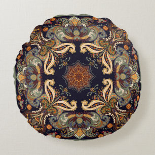 Cojín Redondo Paisley Floral: Batik Shawl Elegance.