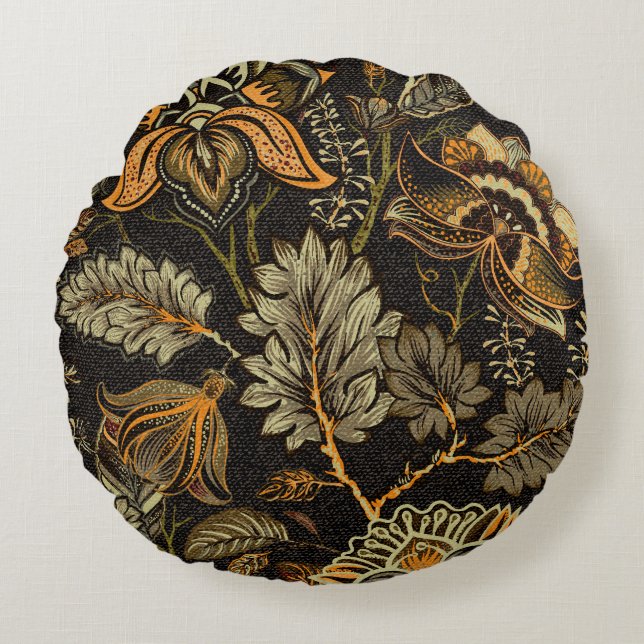 Cojín Redondo Paisley floral india, patrón étnico sin fisuras. (Anverso)