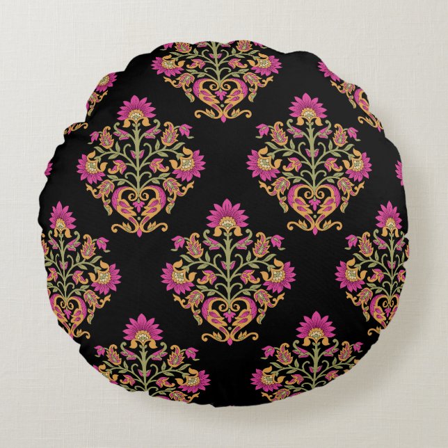 Cojín Redondo Paisley floral mogol, diseño impecable. (Anverso)