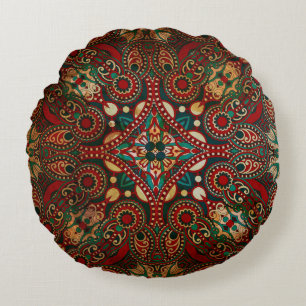 Cojín Redondo Paisley floral ornamental tradicional grunge de ba