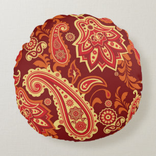 Cojín Redondo Paisley, flores: patrón ornamental sin costura