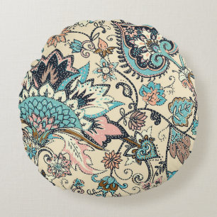 Cojín Redondo Paisley Oriental: Elegancia Textil Estilizada.