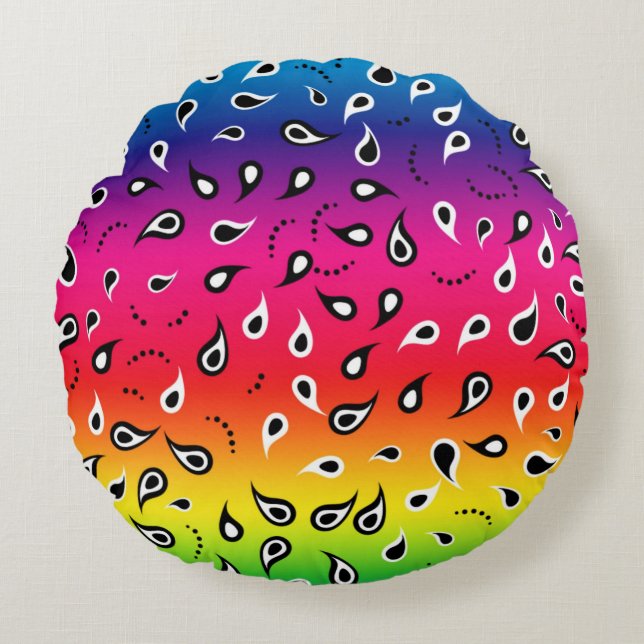 Cojín Redondo Paisley Rainbow (Anverso)