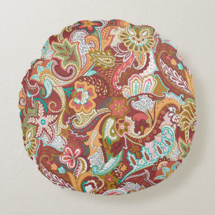 Cojín Redondo Paisley sin soldadura: elegante patrón de fondo.