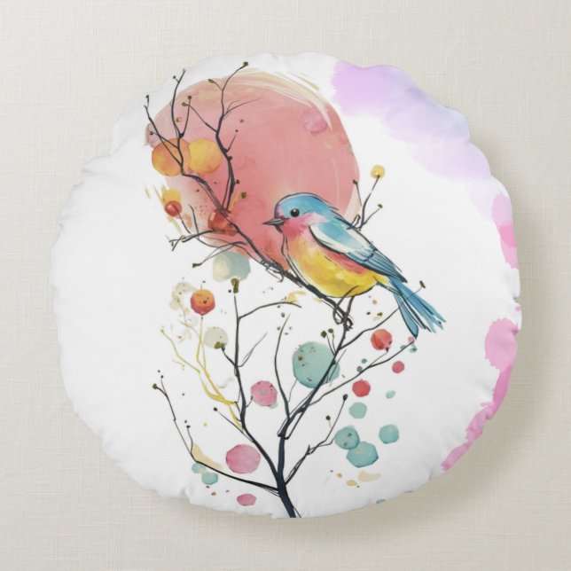 Cojín Redondo pájaro bonito (Anverso)