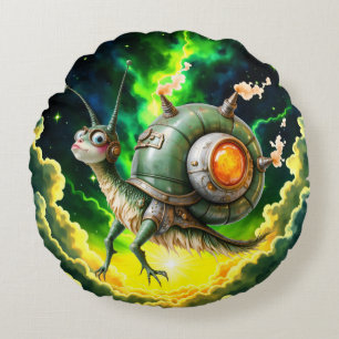 Cojín Redondo Pájaro caracol steampunk cósmico – Criatura de sue