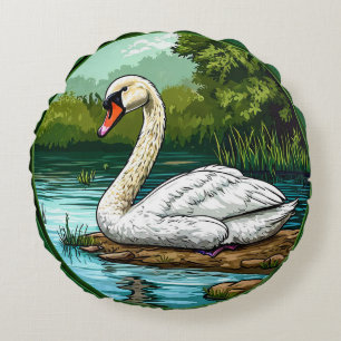 Cojín Redondo Pájaro cisne colorido