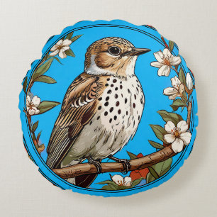 Cojín Redondo Pájaro Colorido con Marco Floral