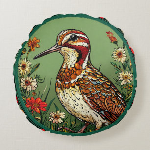 Cojín Redondo Pájaro Colorido con Marco Floral