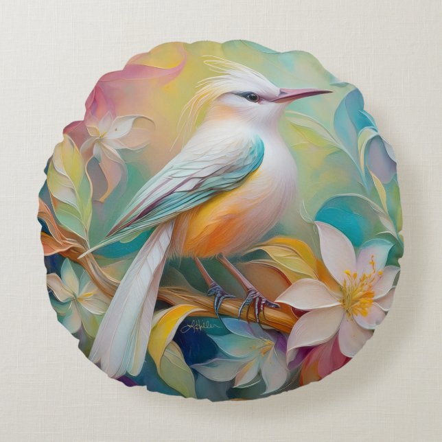 Cojín Redondo Pájaro de Fantasía Rumped Dorado (Anverso)