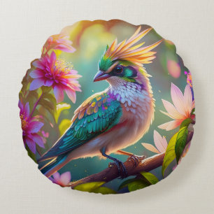 Cojín Redondo Pájaro de la Fantasía de la Finca Verde de la Cres