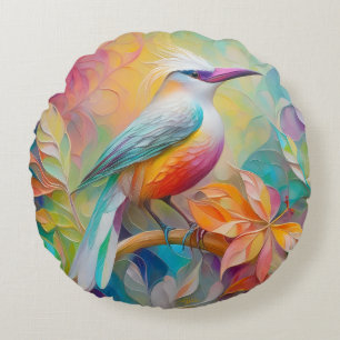 Cojín Redondo Pájaro Fantasía de Pecho Rojo y Pico Rosa