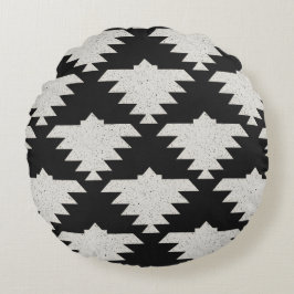 Cojín Redondo Pájaro geométrico tribal vintage | Boho negro y ma