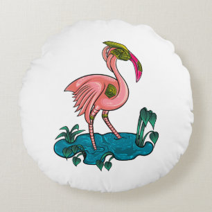 Cojín Redondo Pájaro mecánico, flamingo rosado Mecha Robot