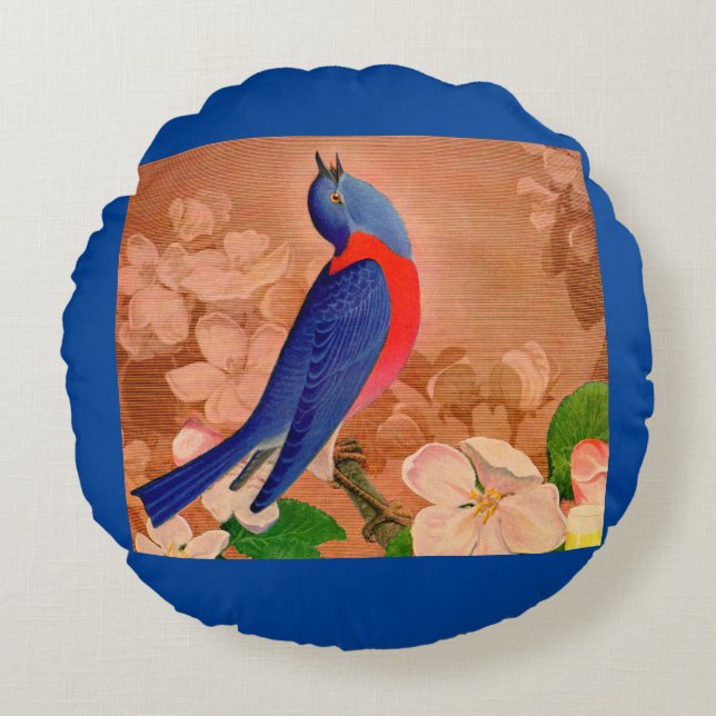 Cojín Redondo pájaro mozo de la felicidad (Anverso)