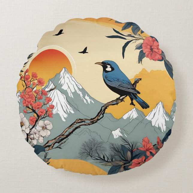 Cojín Redondo Pájaro temprano (Anverso)