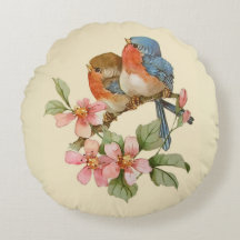 Pájaros azules y flores de manzana redondas