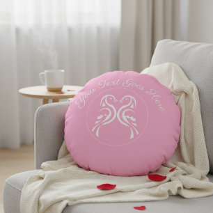 Cojín Redondo Pájaros de Amor Personalizados Rosa Día de San Val