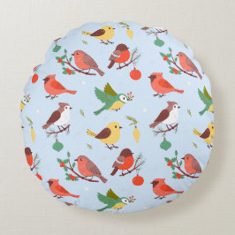 Cojín Redondo Pájaros de Navidad de Invierno para Niños