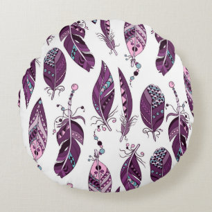 Cojín Redondo Pájaros Púrpura: Vintage Ornamental Seamless.