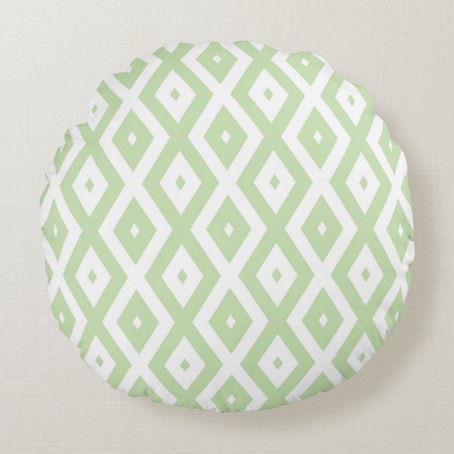 Cojín Redondo Pale green and white diamond pattern (Anverso)