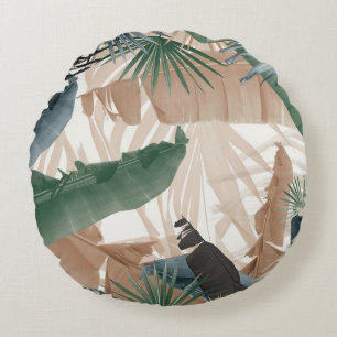 Cojín Redondo Palm Banana deja colirios (colores otoñales) 1 #tr