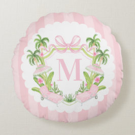 Cojín Redondo Palm Beach Pink Loungers Monogram Crest