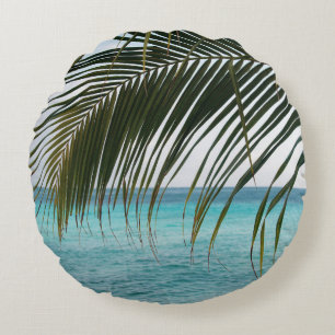 Cojín Redondo Palm oceánica del amanecer del Caribe 1