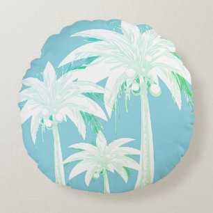 Cojín Redondo Palm Tree Aqua Blue Summer Green Tropical