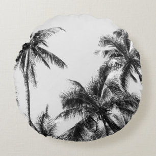 Cojín Redondo Palm Tree Leaf Black White