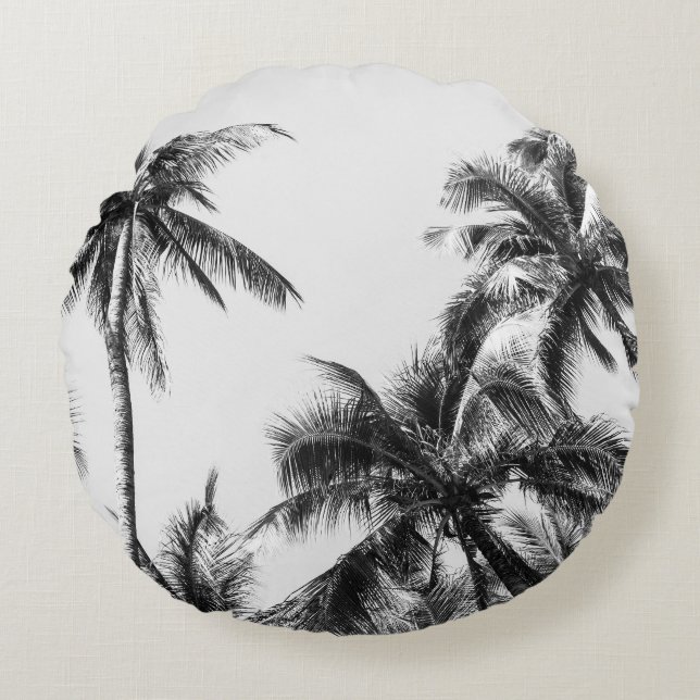 Cojín Redondo Palm Tree Leaf Black White (Anverso)