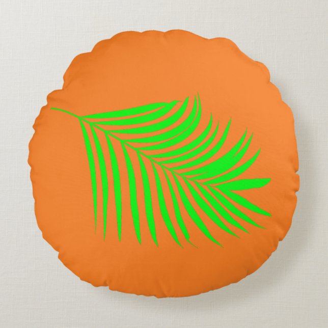 Cojín Redondo Palm Tree tropical deja regalo de Naranja Green Su (Anverso)