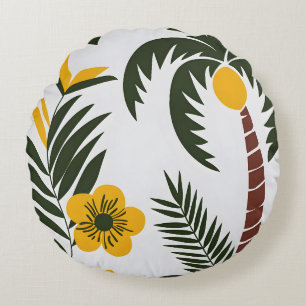 Cojín Redondo Palm tropical minimalista y patrón floral