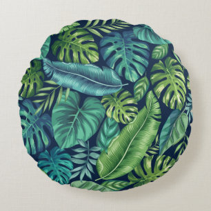 Cojín Redondo Palm tropical verde y Verde azulada Banana Monster