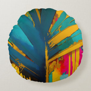 Cojín Redondo Palma Dorada – Energía Tropical Abstracta