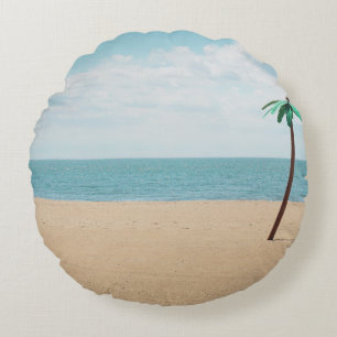 Cojín Redondo Palmera artificial verde a orillas del mar