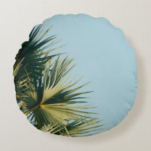 Cojín Redondo Palmera de ventilador bajo cielo azul