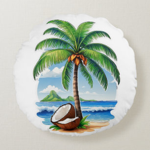 Cojín Redondo Palmera Isla Tropical