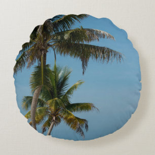 Cojín Redondo Palmera y playa de arena blanca