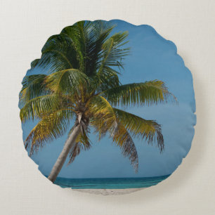Cojín Redondo Palmera y playa de arena blanca 2