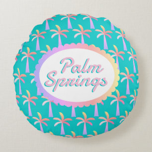 Cojín Redondo Palmeras tropicales turquesa de las Palmas Retro P