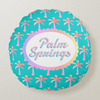 Cojín Redondo Palmeras tropicales turquesa de las Palmas Retro P