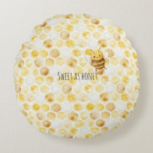 Cojín Redondo Panal de miel amarillo dorado dulce y lindo abeja