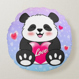 Cojín Redondo Panda de San Valentín enamorado